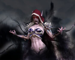 3d blonde_hair dark_ranger darken_den female female_focus female_solo red_eyes sylvanas_windrunner undead_(warcraft) warcraft world_of_warcraft