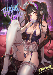 1girls areolae armpits ass bare_ass bare_breasts bare_shoulders bare_thighs barely_clothed barely_visible_genitalia barely_visible_pussy black_panties breasts censored cleavage corset detached_sleeves devil_horns ear_covers ear_ornament elf elf_female english_text female female_focus female_only frills front_view garter garter_belt garter_straps gloves hair_ornament hair_ribbon hand_on_thigh high_resolution highres horns inner_sideboob knee_up leaning_back licking licking_lips lingerie long_gloves long_hair long_sleeves looking_at_viewer looking_to_the_side maid maid_headdress navel navel_line nipple_bulge nipples nipples_visible_through_clothing on_bed open_clothes particles_(artist) particles_(effect) pointed_ears pointy_ears red_eyes ribbon ruffles short_skirt sideboob sitting_on_bed skimpy sleeves sole_female solo solo_female solo_focus straps tagme thick_thighs thigh_grab thigh_strap thighhighs thighs tongue tongue_out twintails underboob white_legwear