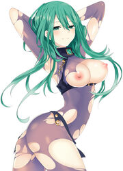 armpits ass bodysuit date_a_live edit female female_only green_eyes green_hair kyouno_natsumi kyouno_natsumi_(adult) large_breasts naked nude_filter third-party_edit torn_bodysuit tsunako