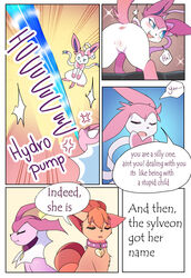 anus collar comic dialogue eeveelution english_text female feral genitals group hi_res humanoid_genitalia kemono looking_back nintendo pink_anus pokemon pokemon_(species) princelore princeloread pussy ribbons sylveon text vaporeon video_games vulpix