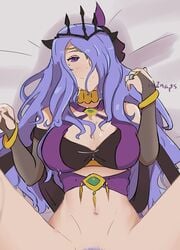 1girls alternate_costume camilla_(fire_emblem) camilla_(light_of_nohr)_(fire_emblem) cleavage cosplay crown cum cum_on_body cum_on_breasts cum_on_face cum_on_hair dancer dorothea_arnault_(cosplay) dorothea_arnault_(plegian)_(cosplay) female_pubic_hair fire_emblem fire_emblem_fates fire_emblem_heroes hair_over_one_eye horns in2naps large_breasts long_hair looking_at_viewer nintendo plegian pubic_hair purple_eyes purple_hair ring smile solo spread_legs upper_body very_long_hair