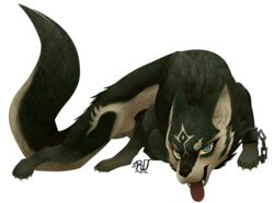 absurd_res alpha_channel animal_genitalia blue_eyes canid canine canis chains claws fangs fully_sheathed fur genitals grey_body grey_fur hi_res looking_at_viewer male mammal markings nintendo paws rudragon sheath signature simple_background solo tan_sheath the_legend_of_zelda tongue tongue_out transparent_background twilight_princess video_games wolf_link yellow_sclera