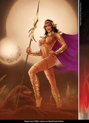 1girls a_princess_of_mars barsoom black_hair bracelet dejah_thoris fabiano_neves gold_pasties john_carter_of_mars large_breasts legwear martian official_art revealing_clothes royalty shoulder_armor spear