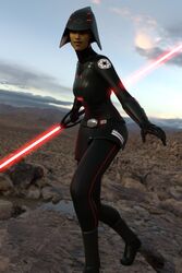 1girls 3d breasts clothed clothing female female_clothed female_focus female_only female_solo green_skin helmet inquisitor inquisitor_(star_wars) ipicklejuicei lightsaber mirialan red_lightsaber seventh_sister small_breasts smile solo star_wars star_wars_rebels yellow_eyes yellow_skin