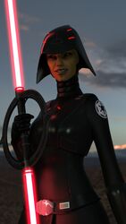 1girls 3d breasts clothed clothing female female_clothed female_focus female_only female_solo green_skin helmet hi_res inquisitor inquisitor_(star_wars) ipicklejuicei lightsaber mirialan pose red_lightsaber seventh_sister small_breasts smile solo star_wars star_wars_rebels yellow_eyes yellow_skin