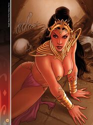 1girls a_princess_of_mars barsoom black_hair bracelet dejah_thoris fabiano_neves female_only gold_pasties headgear john_carter_of_mars large_breasts loincloth looking_at_viewer martian official_art royalty shoulder_armor sitting