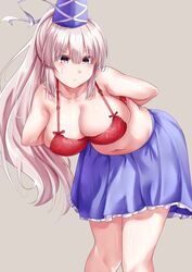 1girls big_breasts bra breasts hat long_hair mononobe_no_futo skirt tagme touhou undressing white_hair