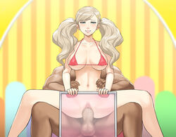 akizora ann_takamaki bikini censored cheating dark-skinned_male dark_skin dick game_show male mosaic_censoring penis persona persona_5 riding transparent