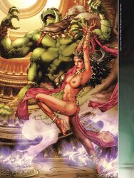 1girls 4_arms a_princess_of_mars armlet ass barsoom belly_chain belly_dancer big_dom_small_sub black_hair blue_eyes bracelet captured dancer dancing defeated dejah_thoris enslaved_royal fit_female green_martian harem_outfit hourglass_figure ivan_nunes jay_anacleto john_carter_of_mars large_breasts larger_male loincloth long_hair martian monster multi_arm multi_limb official_art red_eyes royalty size_difference slave smaller_female voluptuous