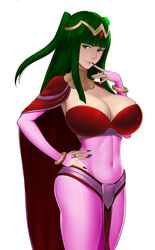 1girls alternative_eye_color alternative_hair_color artist_name bangs blunt_bangs bodystocking bracelet breasts cape circlet cleavage cleavage_cutout closed_mouth clothing_cutout cosplay covered_navel cowboy_shot dakkalot female finger_to_mouth fire_emblem fire_emblem_awakening green_eyes green_hair green_nails huge_breasts jewelry large_breasts loincloth long_hair looking_at_viewer milf nail_polish naughty_face nintendo palette_swap red_cape seductive_smile skin_tight smile solo straight_hair tharja_(fire_emblem) tiki_(adult)_(fire_emblem)_(cosplay) two_side_up upscaled