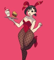 1girls absurd_res black_hair breasts bunny_ears bunny_girl bunnysuit chainsaw_man eye_contact female freshnsfw higashiyama_kobeni high_resolution leotard looking_at_viewer pantyhose solo standing sweat thick_thighs wide_hips