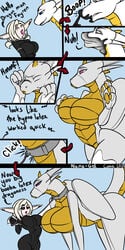 anthro big_breasts bondage boop breasts comic dragon elf elf_ears encasement english_text fayren_(dr.chips) female furry latex male monster_girl nana_gel paws pointy_ears rubber transformation