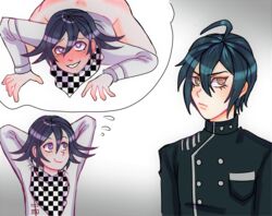 2boys blush bottomless danganronpa danganronpa_v3 disruptiva drooling gay happy heart-shaped_pupils implied_anal implied_sex male male/male male_only ouma_kokichi saihara_shuuichi smile straight_hair tears thought_bubble yaoi