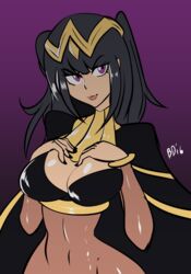 ambiguous_background bigdead93 bigdeadalive black_hair breasts female female_only fire_emblem fire_emblem_awakening high_resolution large_breasts nail_polish nintendo purple_eyes solo tharja_(fire_emblem)