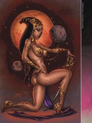 1girls a_princess_of_mars ass barsoom bikini_bottom black_hair bubble_butt dejah_thoris fit_female gold_pasties green_eyes headdress holding_sword holding_weapon hourglass_figure j_scott_campbell john_carter_of_mars kneeling large_breasts loincloth long_hair looking_at_viewer martian nei_ruffino pasties royalty shoulder_armor sword voluptuous