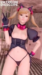 3d 3d_(artwork) areolae belly belly_button black_cat_d.va black_panties black_thong blizzard_entertainment blonde_hair breasts breasts_out brown_eyes cat_ears corset d.va diescope earrings exposed_breasts gloves goth goth_girl gothic_lolita hi_res lolita_fashion medium_breasts navel nipples overwatch peace_sign pussy_lips thong twintails wedgie