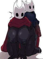 1boy 1girls anthro areolae big_breasts big_penis black_areola black_body black_breasts black_nipples blue_cloak breasts brother_and_sister cloak clothing crawling excessive_precum female hollow_knight hornet_(hollow_knight) horu huge_breasts huge_cock incest larger_female looking_at_penis male nervous nipples on_all_fours outerwear penis penis_to_the_knees precum precum_drip protagonist_(hollow_knight) red_cloak siblings simple_background sitting_on_person size_difference small_but_hung smaller_male startled veiny_penis white_background