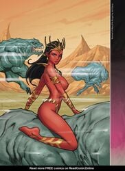 1girls a_princess_of_mars ale_garza armlet barsoom black_hair bracelet dejah_thoris fit_female headdress hourglass_figure john_carter_of_mars large_breasts long_hair looking_at_viewer martian monster official_art pink_skin royalty voluptuous