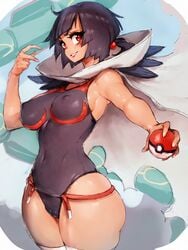 1girls areolae big_breasts breasts cameltoe female female_only fumio_(rsqkr) large_breasts nipples pokemon skin_tight solo thick_thighs wide_hips zinnia_(pokemon)