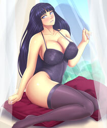 1girls artist_name bare_shoulders big_breasts blunt_bangs breasts bustier busty cleavage clothed_female clothing curtains curvaceous curvy curvy_body curvy_female curvy_figure erect_nipples erect_nipples_under_clothes eyelashes female female_only highres hime_cut huge_breasts hyuuga_hinata legwear leotard light-skinned_female light_skin lingerie lipstick makeup nail_polish naruto naruto:_the_last naruto_(series) naruto_shippuden nipples no_underwear parted_lips pillows pinup purple_hair revealing revealing_clothes shiny shiny_hair shiny_skin shounen_jump sitting skindentation sleeveless solo solo_focus stockings text tight_clothing tight_fit very_long_hair violet_eyes watermark zarukiya