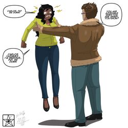 big_breasts carlos_vazquez dark-skinned_female dark_skin english_text estella_comics father galilea_vazquez husband_and_wife lifting_person light-skinned_male mannyestella married_couple meme milf mother mrestella scar size_difference taller_male text