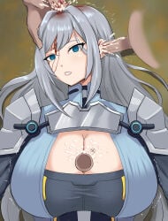 1girl 1girls 3boys armor blood blue_eyes brain_fuck breasts cleavage cleavage_cutout clothed_sex clothing_cutout corpse cum cum_in_brain cum_in_breasts cum_in_ear death ear_penetration empty_eyes ethel_(xenoblade) female_death gore grey_hair guro large_breasts long_hair necrophilia paizuri perpendicular_paizuri sex shoulder_armor skull_fucking snuff straight veiled616 very_long_hair xenoblade_chronicles_(series) xenoblade_chronicles_3