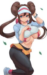 1girls 2021 alternate_breast_size belly_button bikini_top breasts brown_hair clothed clothed_female cutesexyrobutts_(style) female female_focus female_only hat hi_res holding_object huge_breasts human leggings lesottart long_hair looking_at_viewer navel nintendo pokeball pokemon pokemon_bw2 rosa_(pokemon) shirt_lift short_skirt simple_background skirt slim_waist smile smiling thick_thighs twin_buns twintails underboob visor visor_cap white_background wide_hips wristwatch wristwear yellow_skirt