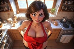 ai_generated apron_only helen_parr huge_breasts looking_at_viewer stockings the_incredibles thighs