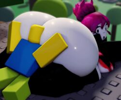 1girls ass big_ass face_in_ass facesitting female gif guest_(roblox) looking_at_partner looking_back male noob_(roblox) pink_hair roblox