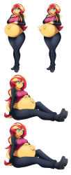 blushing blushing_female enjoying_pregnancy equestria_girls fetal_movement hasbro kicking_(pregnancy) multiple_poses my_little_pony orange_skin orange_skinned_female pregnancy pregnant pregnant_belly pregnant_female red_hair red_hair_female sunset_shimmer