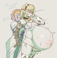 1boy 1girls big_belly blonde_hair blue_eyes blush blush_lines blushing boiboitumtum breast_milk bulge clothed cow_print cow_print_bikini elf erection erection_under_clothes fetal_movement hyper_belly lactation lactation_without_expressing link link_(tears_of_the_kingdom) loincloth long_ears male male_lactation male_only male_pregnancy mechanical_arm mpreg outie_navel precum pregnancy pregnant pregnant_belly pregnant_male princess_zelda prosthetic_arm taking_clothes_off tattoo tattoos tears_of_the_kingdom the_legend_of_zelda underwear zelda_(tears_of_the_kingdom)