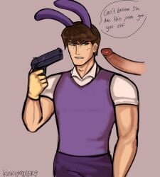 1boy acne annoyed brunette dick gun_to_head humanized imminent_death imminent_snuff jax_(the_amazing_digital_circus) kinkysoldiers penis pistol_in_hand tadc the_amazing_digital_circus
