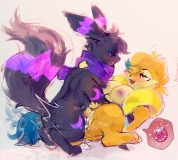anthro anthro_on_feral bestiality black_body bodily_fluids breasts cum cum_in_vagina cum_inside eeveelution feral floatzel fluffy fluffy_tail from_front_position generation_2_pokemon generation_4_pokemon genital_fluids hi_res impregnation insemination_attempt lying missionary_position nintendo on_back ovum penetration penile penile_penetration penis_in_vagina pokemon pokemon_(species) pool_float purple_accents scarf sex sperm_cell tail umbreon vaginal vaginal_penetration yellow_body zanthu
