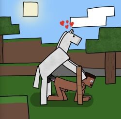 steve_(minecraft) horse equine equine_penis gay yaoi minecraft video_game_character outdoors feral_on_human hearts all_fours domination