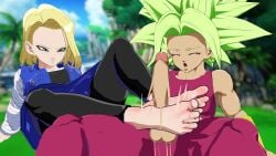 3d android_18 animated doopysart doopysart_(artist) dragon_ball dragon_ball_super female/futa foot_fetish foot_focus footjob futanari kefla kefla_(dragon_ball) loop tagme video
