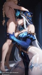 ai_generated dreamyan_ai highres breasts uncensored hi_res high_resolution high_quality thick_thighs thighs thick_ass 1girls curvy curvy_female curvy_body clothed clothed_female big_breasts large_breasts taller_female tall_female pantyhose white_pantyhose blindfold blindfolded mirror_maiden_(genshin_impact) genshin_impact size_difference height_difference aether_(genshin_impact) blowjob fellatio oral oral_sex sucking sucking_penis deepthroat cum cum_in_mouth hug hugging