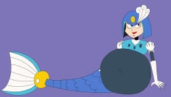 blue_hair blue_hair_female capcom enjoying_pregnancy fembot humanoid looking_at_viewer mega_man mermaid mermaid_girl mermaid_tail posing posing_for_picture pregnant pregnant_belly pregnant_female pregnant_robot splash_woman super_belly