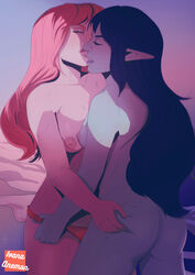 2girls adventure_time areolae ass ass_grab ass_squeeze big_ass black_hair breasts canon_couple cartoon_network closed_eyes fangs female female_only grey_skin ivana_anemon lipstick long_hair making_out marceline multiple_girls nipples nude open_mouth panties panty_pull pink_hair pink_skin pointy_ears princess_bubblegum romantic romantic_couple thick_lips tongue_out topless vampire yuri