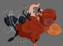 dinwar hyper hyper_balls hyper_butt hyper_genitalia hyper_penis ruby small_but_hung small_dom_big_sub smaller_male stomach_bulge velvettebat