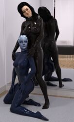 2girls 3d asari ass big_breasts bioware blue_bodysuit bodysuit breasts daz3d daz_studio dressing_room electronic_arts female female_only latex latex_suit liara_t'soni mass_effect mass_effect_3 miranda_lawson mirror pin3d png pose posing shiny shiny_clothes tagme video_game video_game_character video_games