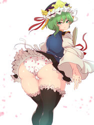 ass ass_focus big_ass black_legwear blush eiki_shiki fully_clothed green_eyes green_hair sekiyu_(spartan) tagme thick_thighs thighhighs touhou upskirt