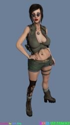 beta_design early_design simple_background text watermark tomboyish expressionless unbothered boots denim_shorts jean_shorts mature_female standing_at_attention standing denim_short_shorts short_shorts beltshorts belted_shorts red_fingernails n3dwanimation navel belly huge_breasts cleavage bare_shoulders necklace red_lipstick mascara blue_eyes earrings brown-haired_female short-haired_female pistol gun holstered_pistol tomb_raider lara_croft 3d_(artwork) 3d high_quality absurd_resolution absurd_res absurdres high_resolution highres mature_woman beautiful_woman uncaring_female disinterested uncaring uninterested uninterested_female emotionless_female emotionless