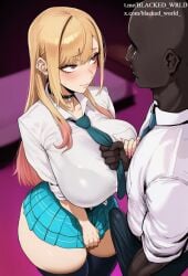 1boy 1girl abs ai_generated anime_style ass_focus bbc bbc_addict blacked blacked_queen blacked_wrld blonde_hair blush breeding breeding_cow breeding_request choker cleavage curvy dark-skinned_male digital_art dramatic_lighting explicit faceless_male heavy_makeup hetero highres huge_ass huge_breasts indoors interracial large_breasts light-skinned_female long_hair marin_kitagawa muscular_arms muscular_male my_dress_up_darling pecs pink_hair_tips red_eyes school_uniform seductive_face smile standing submissive_female teal_tie thick_bbc thick_thighs voluptuous white_shirt wide_hips