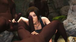 1girls 3boys 3d clothed_female_nude_male dark-skinned_male dark_skin gangbang handjob interracial lara_croft lara_croft_(survivor) looking_at_penis multiple_boys multiple_penises pale-skinned_female pov thatsnowygirl tomb_raider tomb_raider_(survivor)