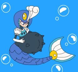 blue_hair blue_hair_female capcom enjoying_pregnancy fembot fetal_movement kicking_(pregnancy) mega_man mermaid mermaid_girl mermaid_tail pregnant pregnant_belly pregnant_female pregnant_robot splash_woman underwater
