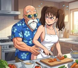 ai_art ai_assisted ai_generated annoyed annoyed_expression annoyed_face annoyed_female barely_clothed barely_clothed_female cabbage cabinets carrot carrots chopping chopping_block cooking crossover cutting_board dark_brown_hair diane_(nanatsu_no_taizai) digital_art dragon_ball dragon_ball_super dragon_ball_z edited_ai grabby_hands hidden_breasts im_whoop implied_nudity inpainted kitchen_cabinet kitchen_counter knife master_roshi molestation molesting naked_apron nanatsu_no_taizai no_clothes nude_female_clothed_male old_male old_man older_male older_male_and_younger_female oven pervert_male pervy_old_man photoshop poking_nipples pressing pressing_against pressing_crotch_to_ass seven_deadly_sins sink sunglasses thighs tomato touching_hips uncomfortable uncomfortable_female unwilling vegetable white_beard window