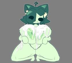 after_ejaculation big_breasts cum cum_on_breasts dark_green_hair excessive_cum female female_only green_body green_nipples holding_breast holding_breasts holding_own_breast holding_own_breasts kneeling koracaesh naked_female oc original_character pussy spread_legs tagme_(character) thick_thighs