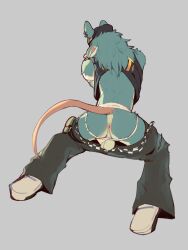 absurd_res anthro anus back_muscles backsack backwards_baseball_cap backwards_hat balls baseball_cap belt blue_body blue_fur bottomwear bottomwear_down clothed clothing ear_piercing footwear fur genitals hat headgear headwear hi_res jockstrap jrjresq kd_rattical_(fortnite) male mammal murid murine pants pants_down partially_clothed piercing raised_clothing raised_shirt raised_tank_top raised_topwear rat rodent shirt shoes tail tank_top topwear underwear