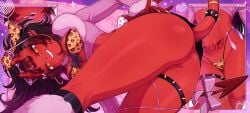 1girls ass ass_focus bra brown_hair condom_belt demon demon_girl demon_horns demon_tail devil devil_girl devil_horns devil_tail female female_only garter_belt glasses_on_head gyaru hairbow leopard_print meru_(merunyaa) meruccubus_(merunyaa) merunyaa original panties pubic_tattoo red_skin skimpy_clothes solo succubus succubus_horns succubus_tail tattoo yellow_eyes
