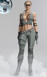 absoluterazr mortal_kombat_9 sonya_blade_(mk9) mortal_kombat watermark logo red_lipstick sunglasses short-haired_female blonde_hair blonde-haired_female simple_background grey_background necklace heroine braless no_bra massive_breasts huge_breasts cleavage 1girls female_only female_focus pinup posing standing belt belly navel grey_leggings leggings text black_thighhigh_boots thighhigh_boots thighhighs high_heels gloves leather_gloves holding_gun armed holding_pistol pistol gun handgun unbothered dog_tags 3d_(artwork) 3d high_quality 2023 absurd_resolution absurd_res absurdres high_resolution highres mature_woman beautiful_woman uncaring uncaring_female disinterested uninterested uninterested_female emotionless emotionless_female
